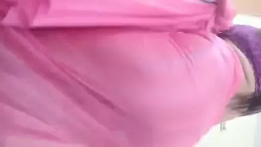 Home alone wife records vdos for hubby in Saree & Stocking part 1