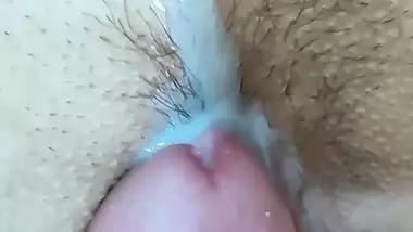 Slowly fucking my stepmom's hairy pussy. Homemade porn. She has a tight and wet butterfly pussy