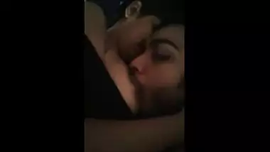College teen girl grabs lover’s head to suck nipple