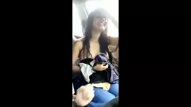 Desi sex model shows off her full XXX titties home and in the car