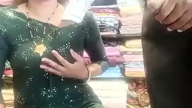 Horny Bhabi in Green Salwar Showing Pussy and Ass in Shop ~