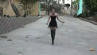 Vintage Car Babe Wearing Sexy Long Leather Boots