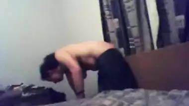 Natural XXX slut takes bra off while Desi husband is filming Bhabhi on camera